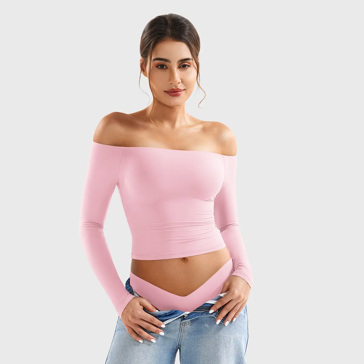 Buttery Soft Off-Shoulder Long Sleeve Crop Top