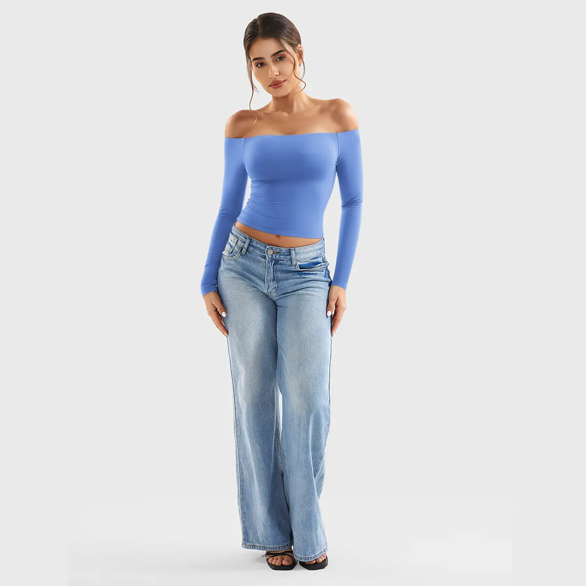 Buttery Soft Off-Shoulder Long Sleeve Crop Top