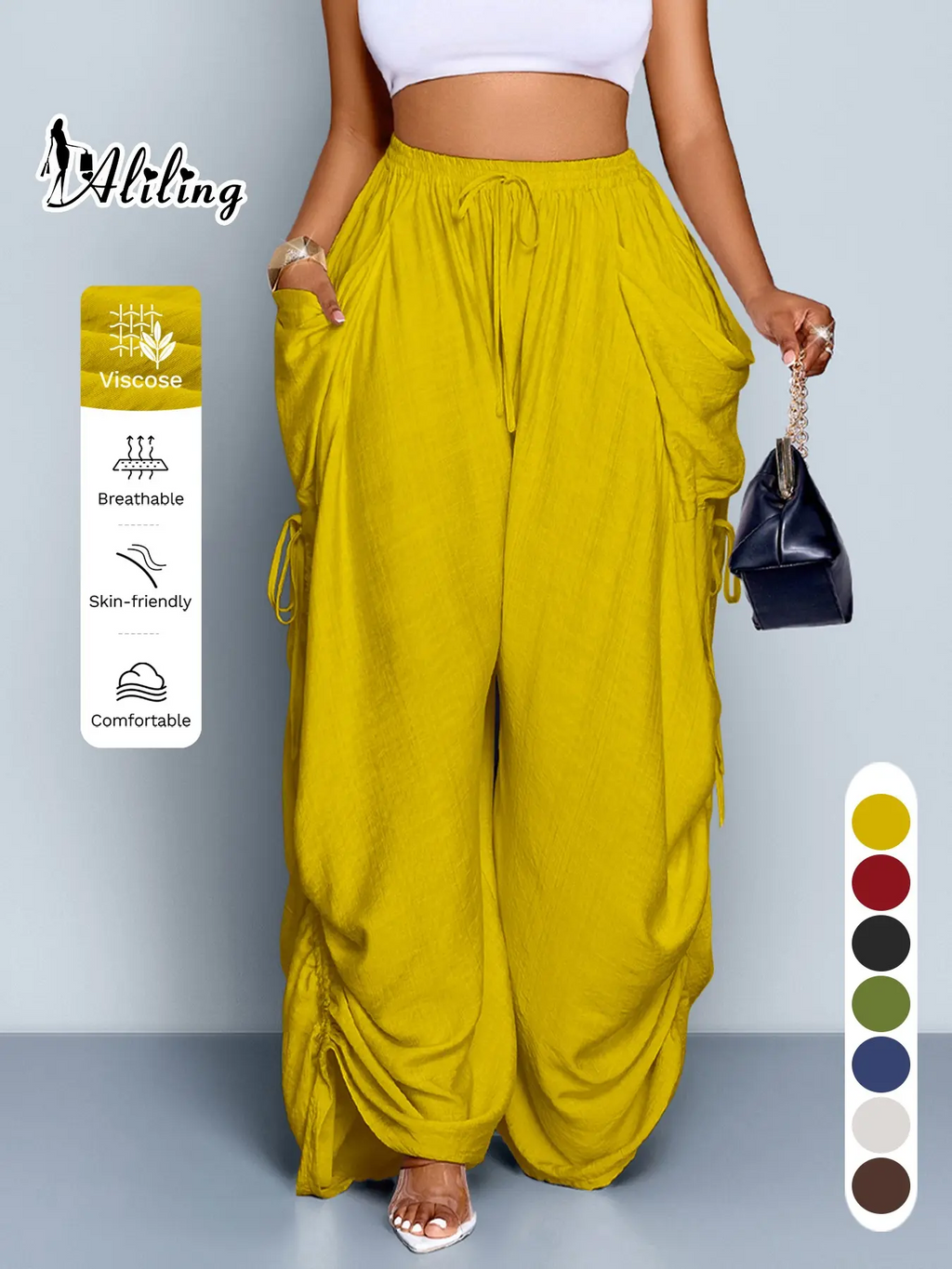 High Waist Wide Leg Drawstring Pants