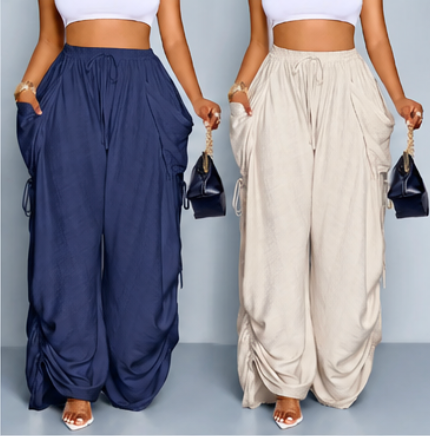High Waist Wide Leg Drawstring Pants