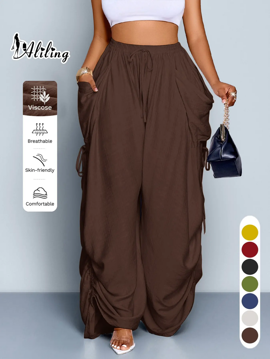 High Waist Wide Leg Drawstring Pants