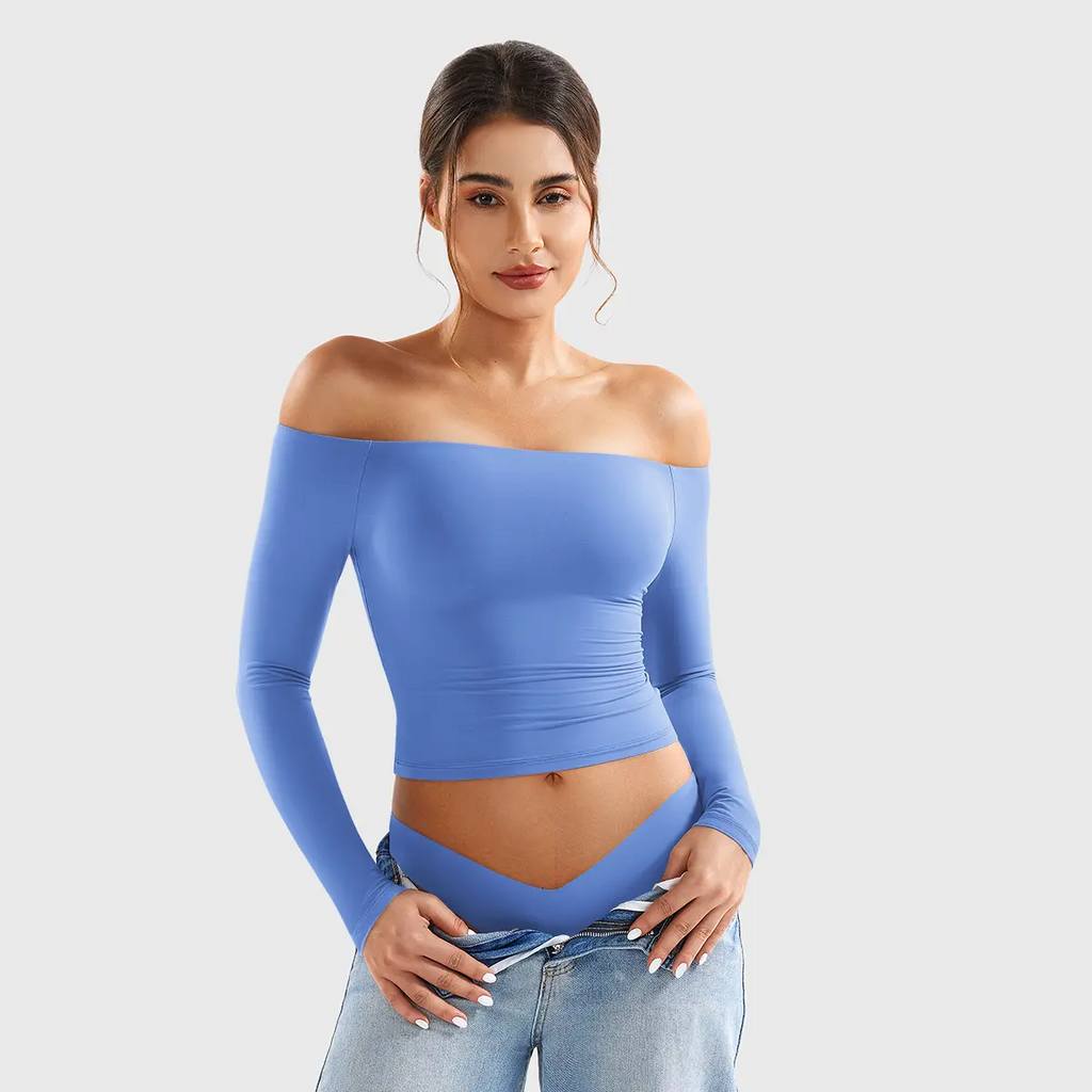 Buttery Soft Off-Shoulder Long Sleeve Crop Top