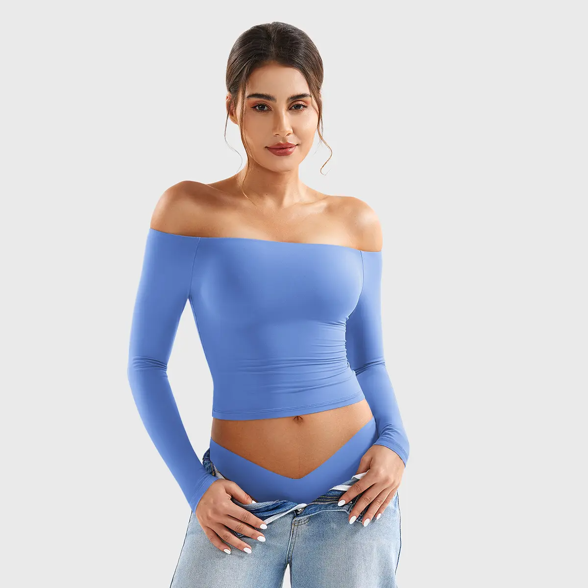 Buttery Soft Off-Shoulder Long Sleeve Crop Top