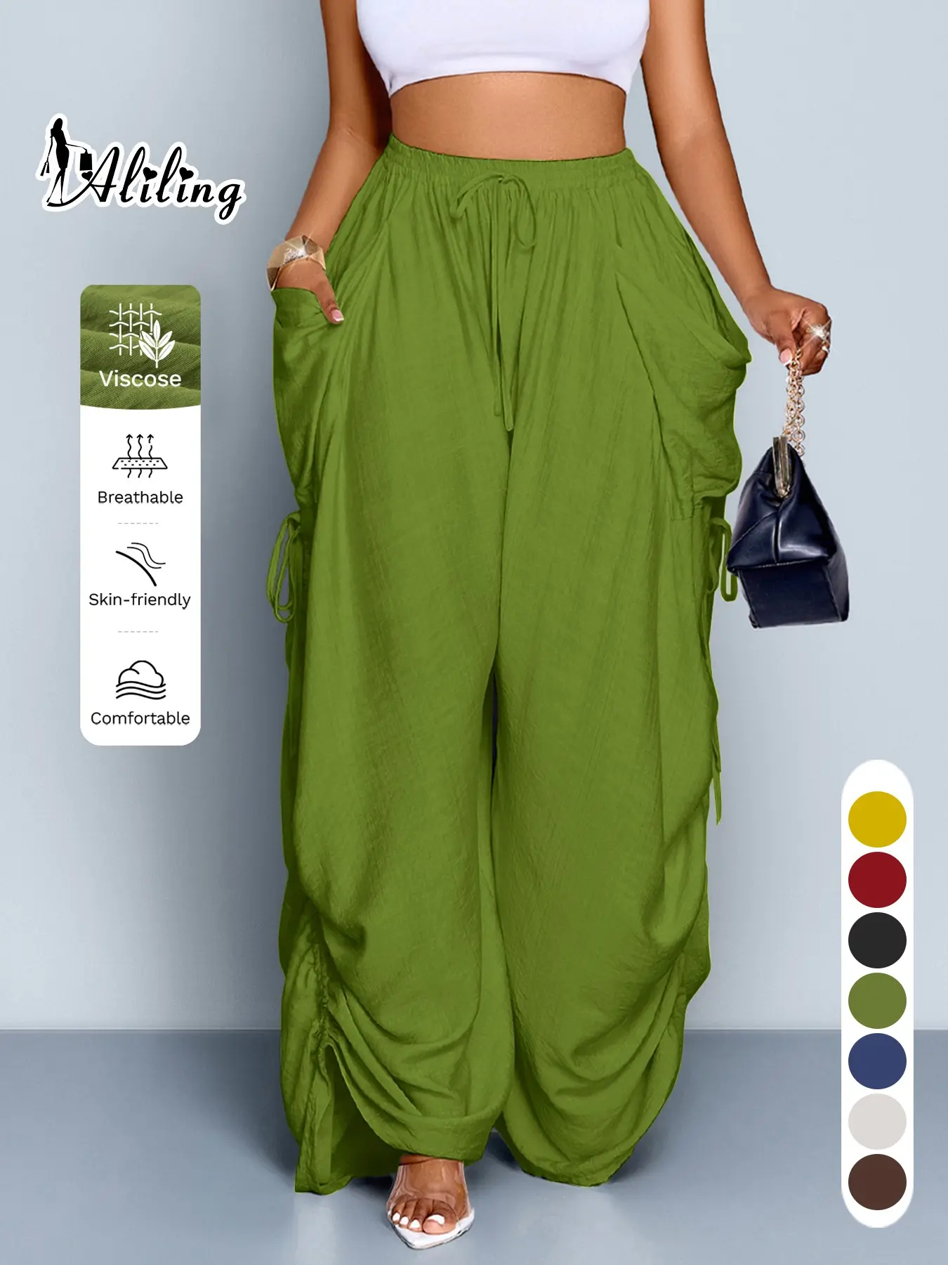 High Waist Wide Leg Drawstring Pants