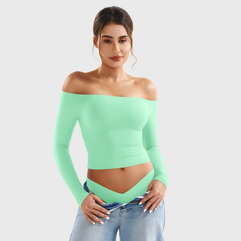 Buttery Soft Off-Shoulder Long Sleeve Crop Top