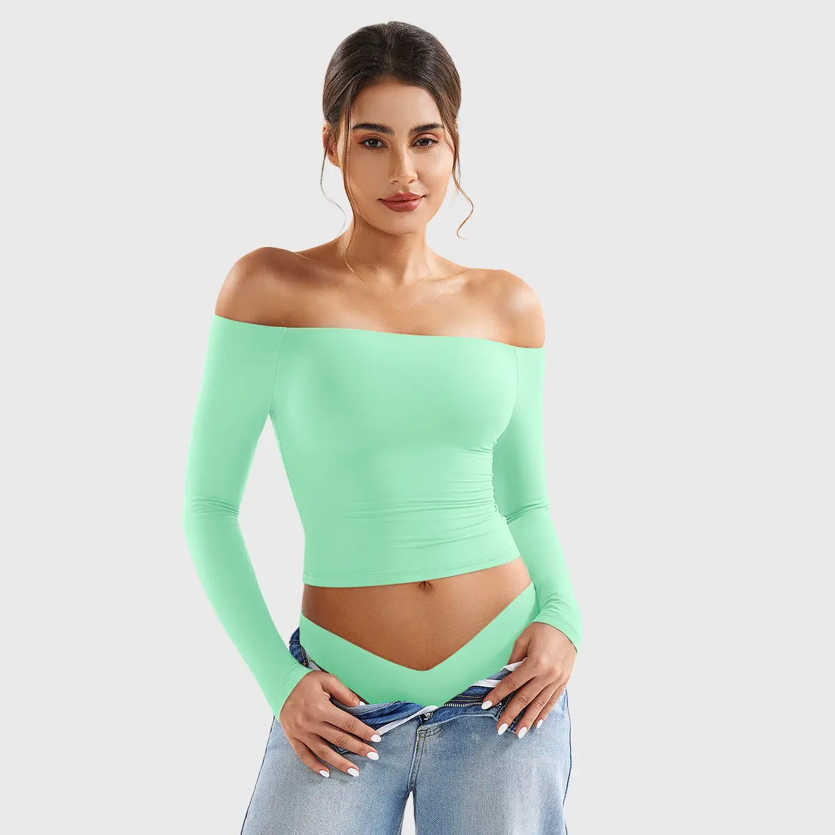 Buttery Soft Off-Shoulder Long Sleeve Crop Top