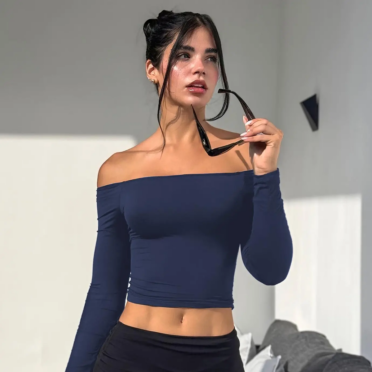 Buttery Soft Off-Shoulder Long Sleeve Crop Top