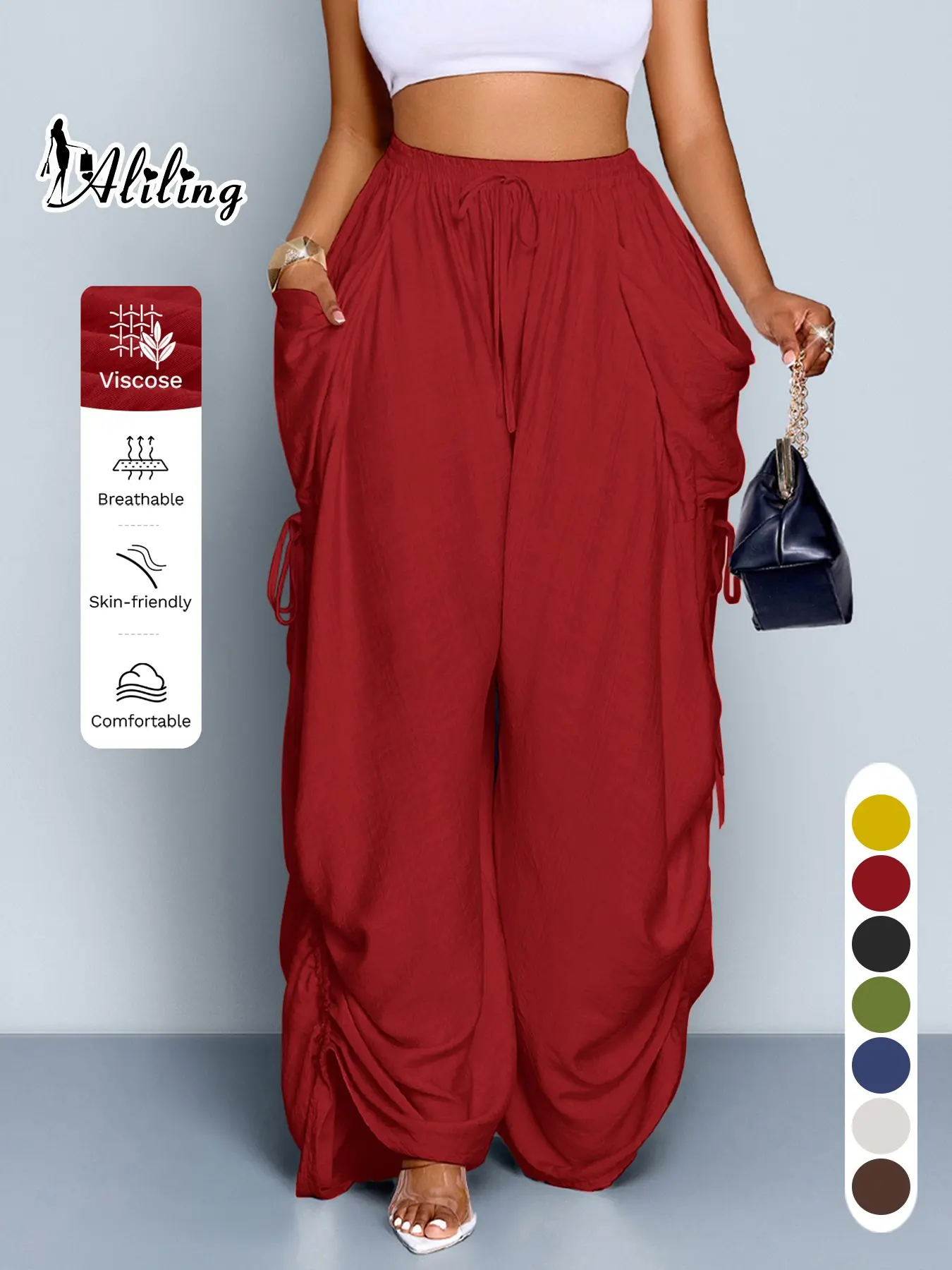 High Waist Wide Leg Drawstring Pants
