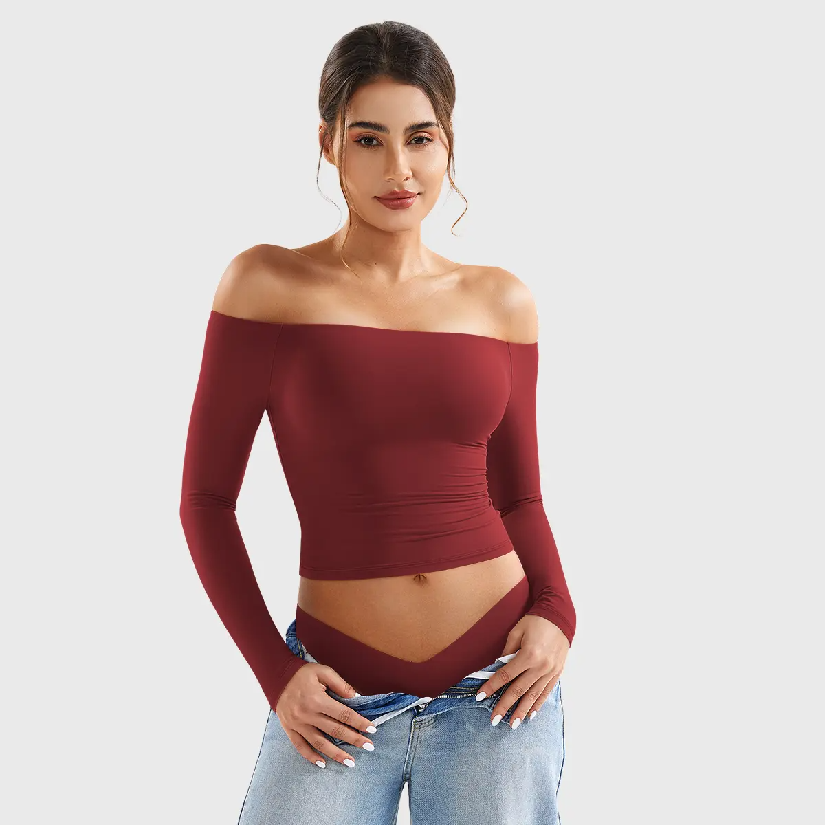 Buttery Soft Off-Shoulder Long Sleeve Crop Top