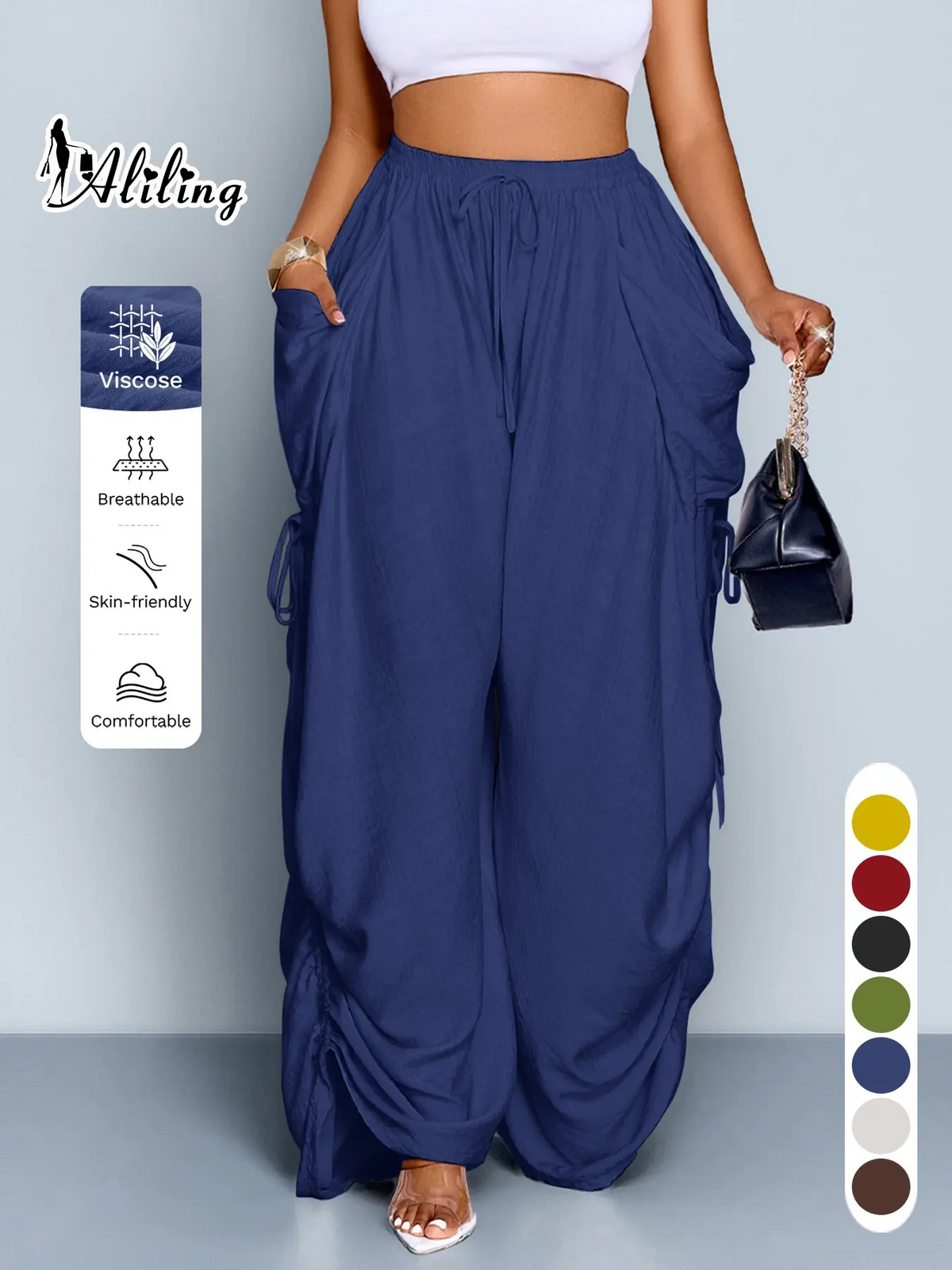 High Waist Wide Leg Drawstring Pants