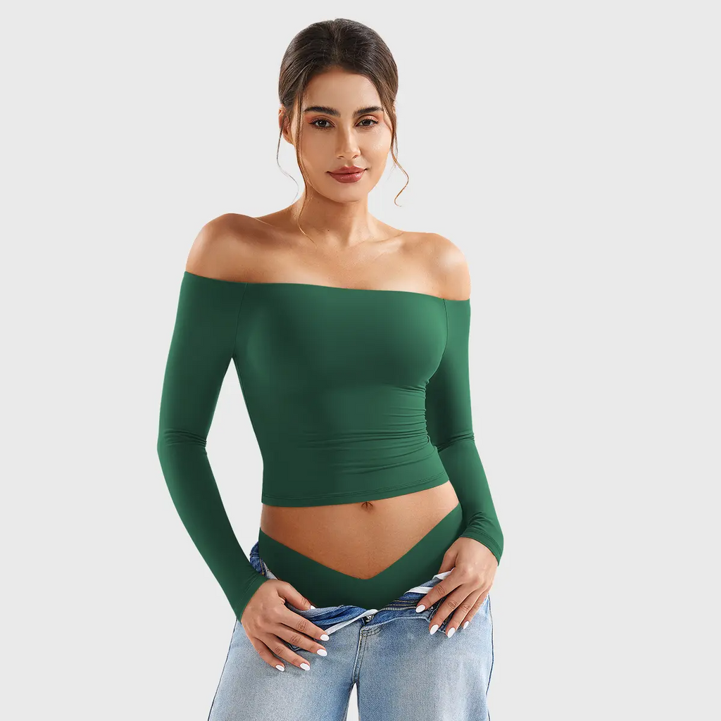 Buttery Soft Off-Shoulder Long Sleeve Crop Top