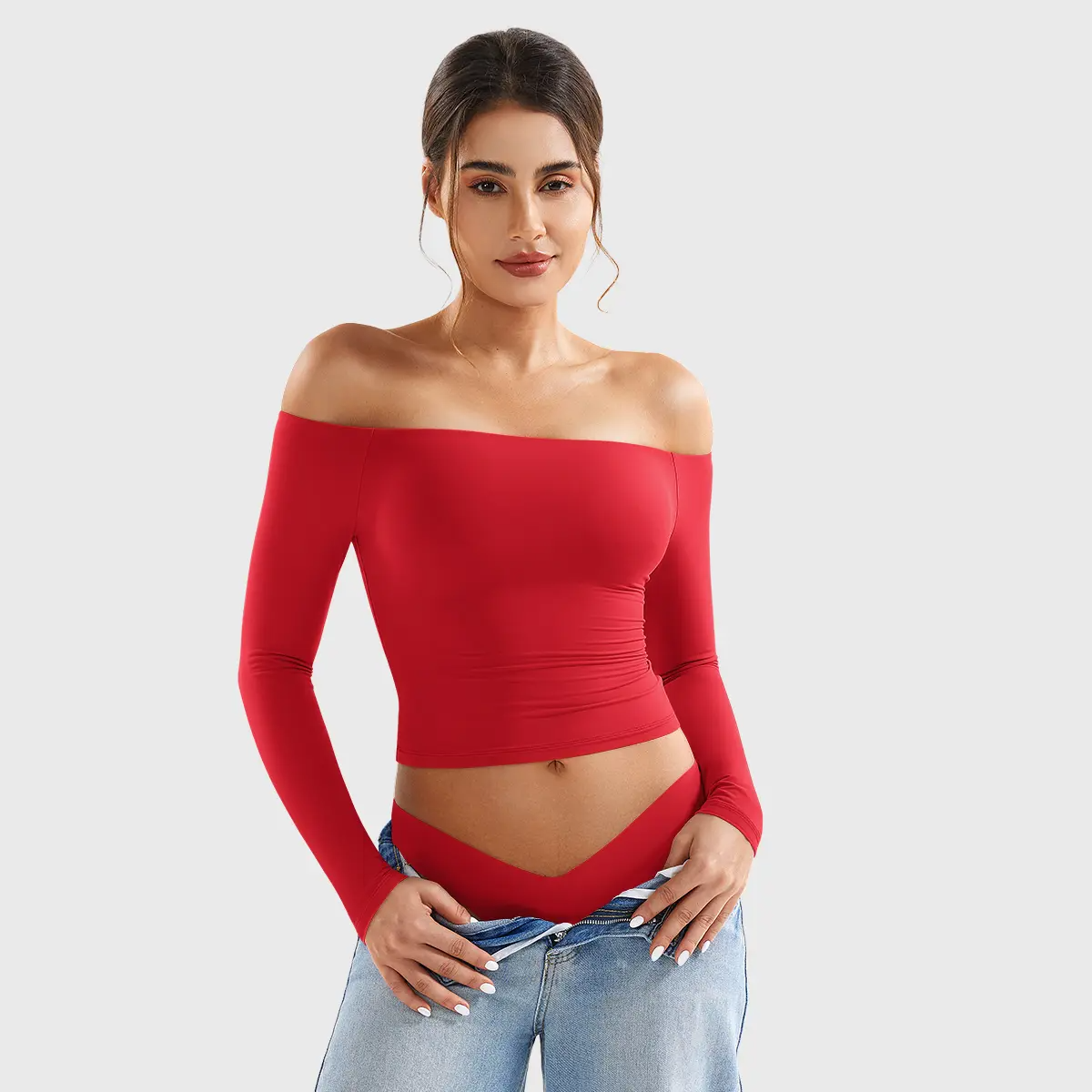 Buttery Soft Off-Shoulder Long Sleeve Crop Top