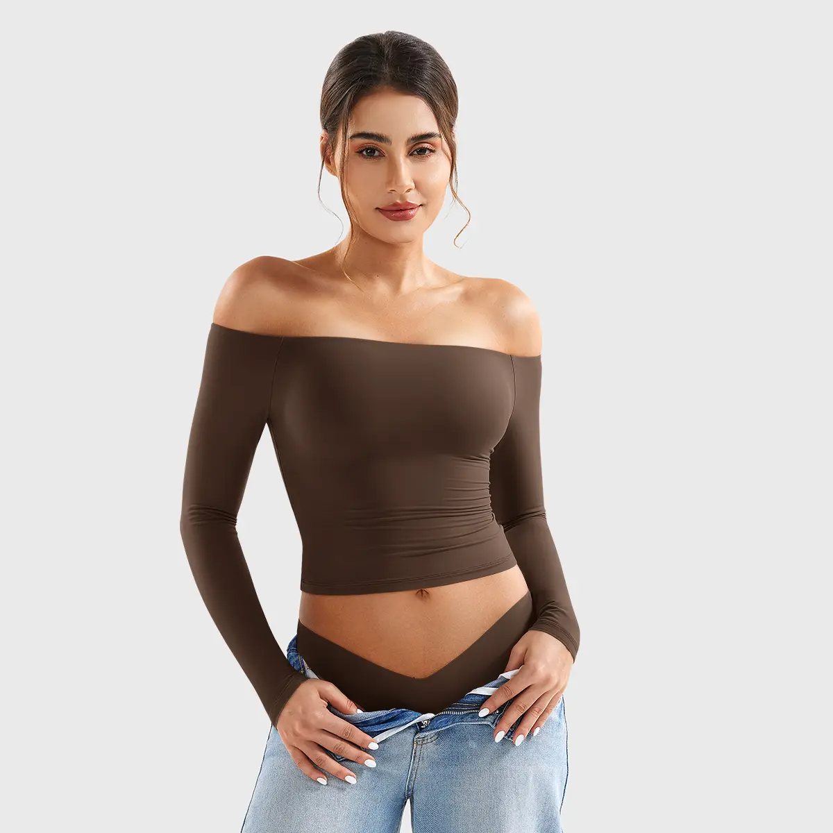 Buttery Soft Off-Shoulder Long Sleeve Crop Top