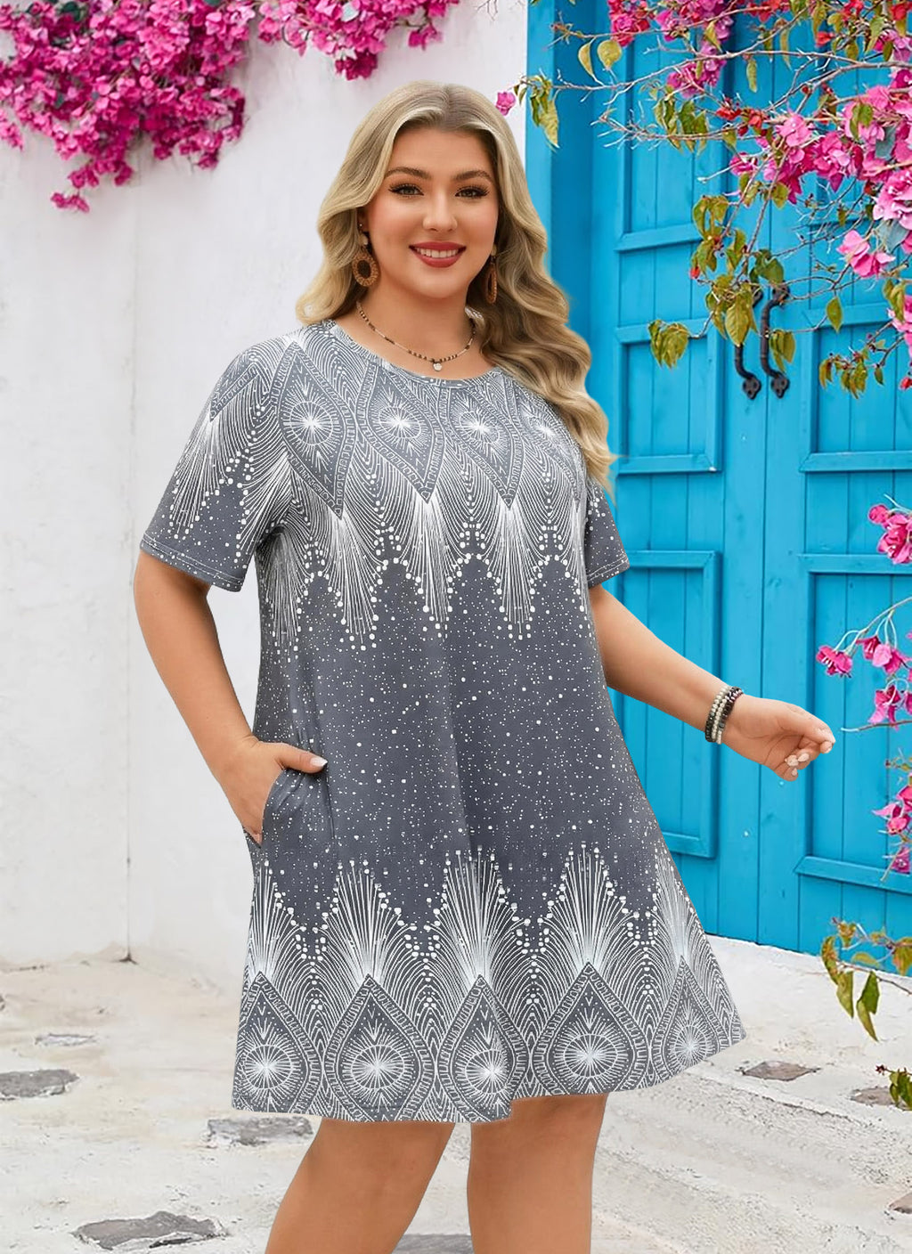 Women's Casual T-Shirt Dress Plus Size Summer Short Sleeve Crewneck Swing Dresses Beach Vacation