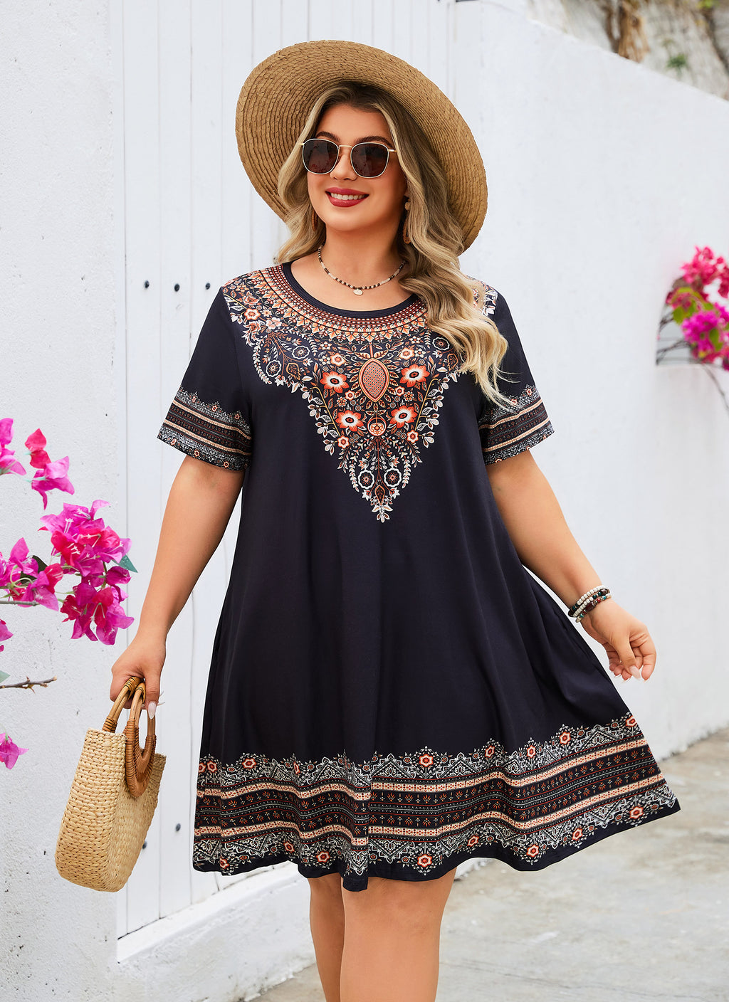 Women's Casual T-Shirt Dress Plus Size Summer Short Sleeve Crewneck Swing Dresses Beach Vacation