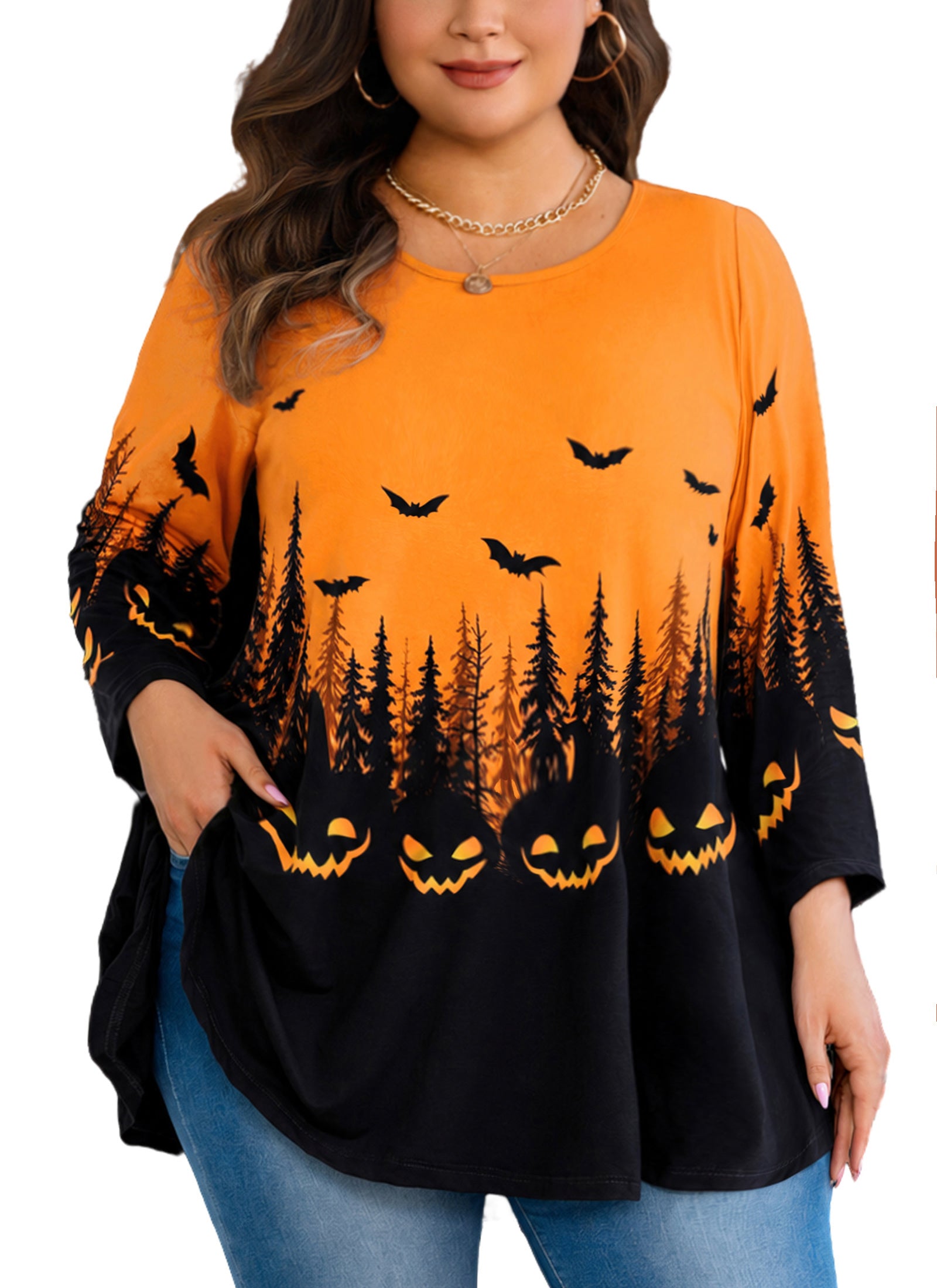 Plus Size Tops Womens Swing Tunic 3/4 Sleeve Flowy Long Blouses