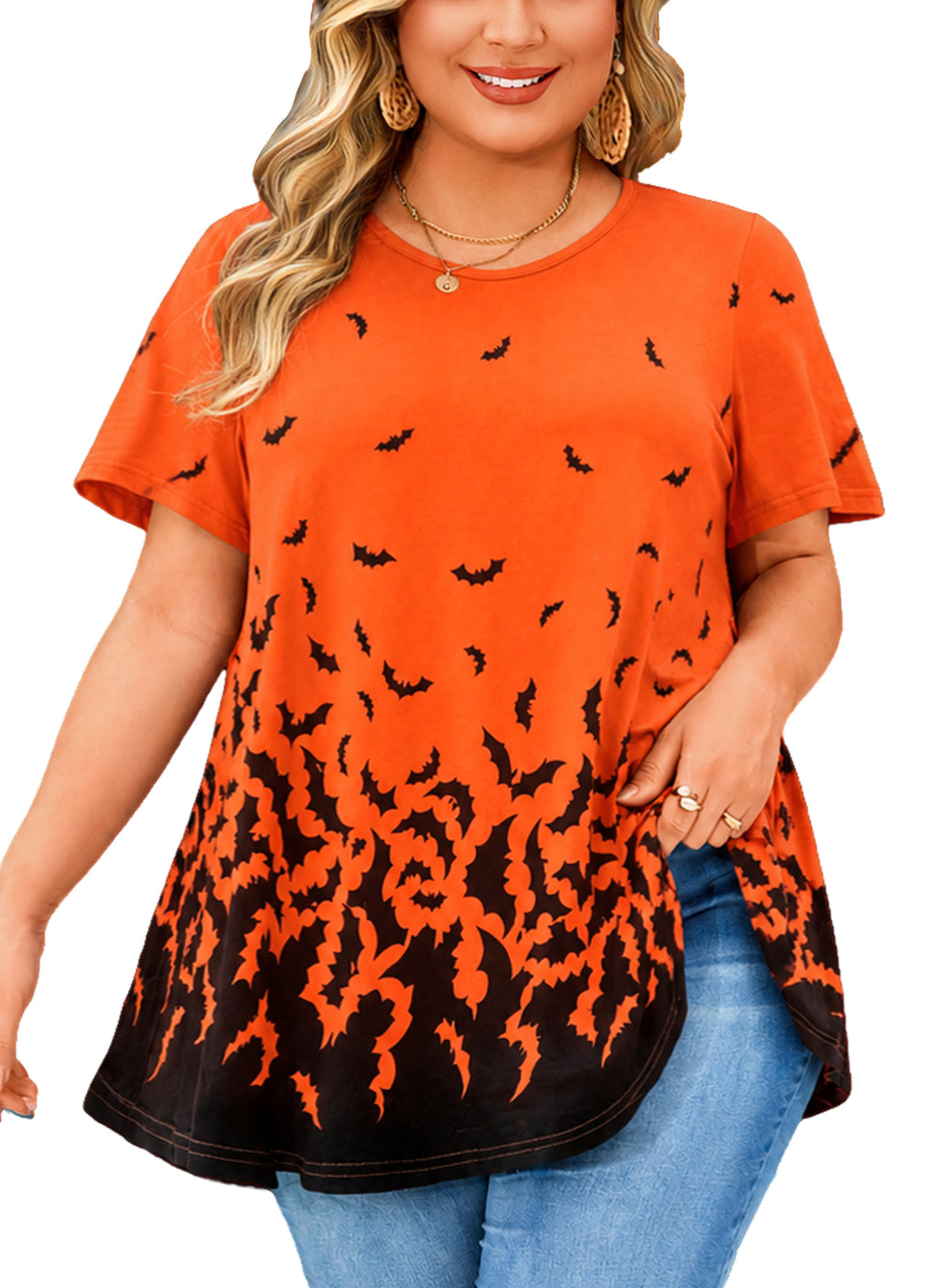 Tunic Tops for Women Plus Size Short Sleeve Crew Neck Swing Flare Loose T-Shirt Blouses to Wear with Leggings