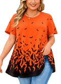 Tunic Tops for Women Plus Size Short Sleeve Crew Neck Swing Flare Loose T-Shirt Blouses to Wear with Leggings
