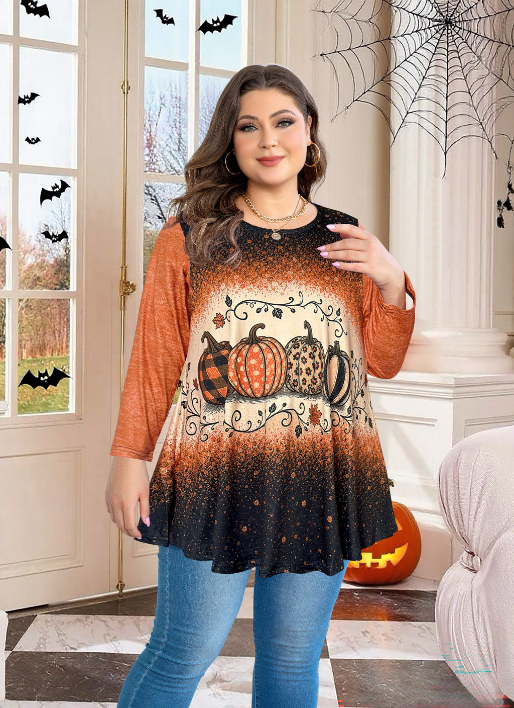 Plus Size Tops Womens Swing Tunic 3/4 Sleeve Flowy Long Blouses