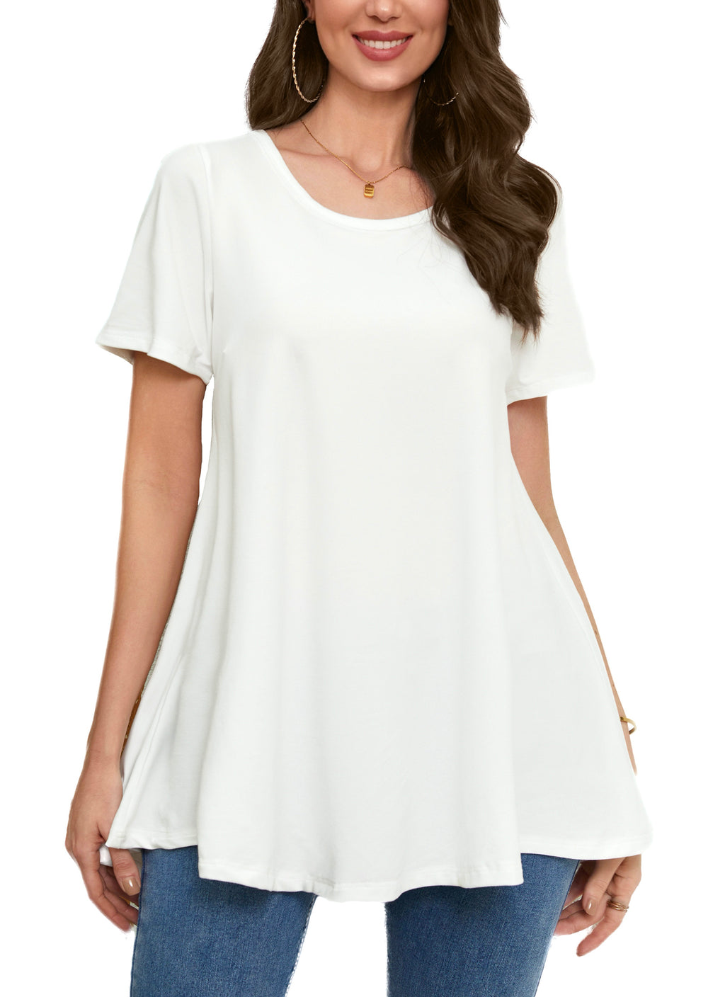 Tunic Tops for Women Plus Size Short Sleeve Crew Neck Swing Flare Loose T-Shirt Blouses to Wear with Leggings