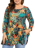 Womens Tunic Tops 3/4 Sleeve Plus Size Crew Neck Swing Flare Loose Fit T-Shirt Blouses to Wear with Leggings