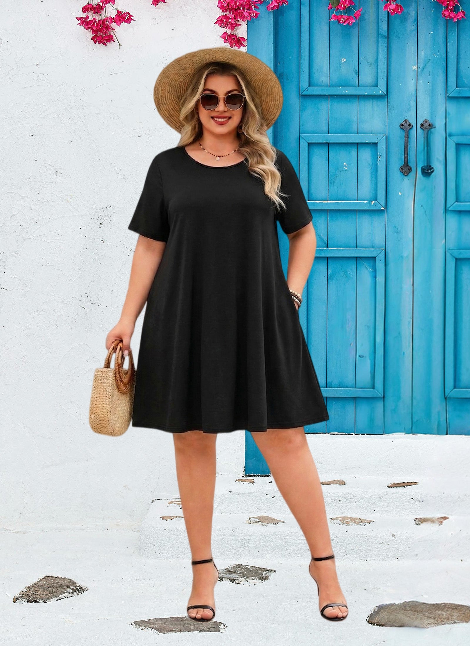 Women's Casual T-Shirt Dress Plus Size Summer Short Sleeve Crewneck Swing Dresses Beach Vacation