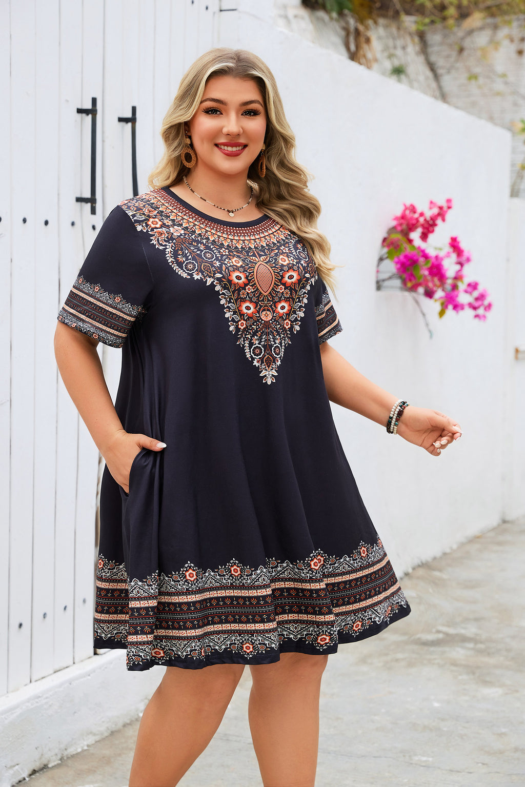 Women's Casual T-Shirt Dress Plus Size Summer Short Sleeve Crewneck Swing Dresses Beach Vacation