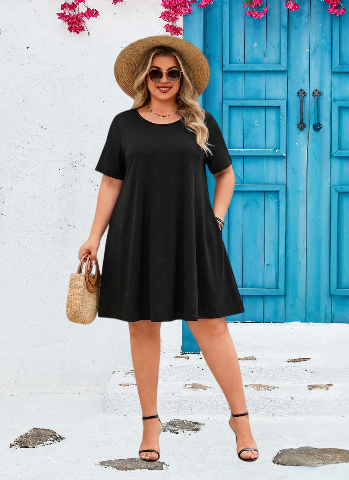 Women's Casual T-Shirt Dress Plus Size Summer Short Sleeve Crewneck Swing Dresses Beach Vacation