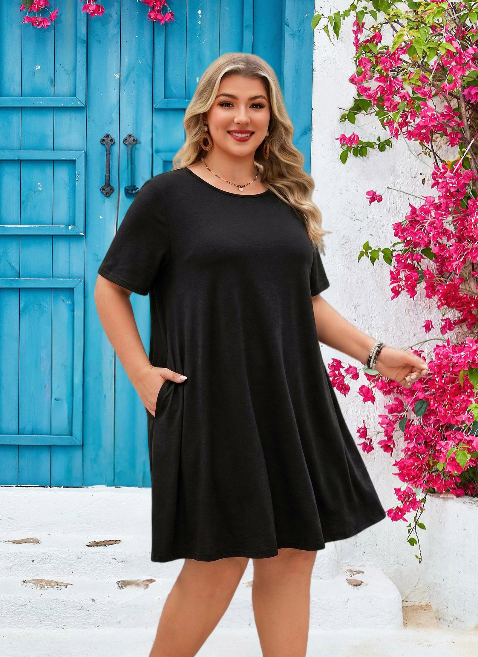 Women's Casual T-Shirt Dress Plus Size Summer Short Sleeve Crewneck Swing Dresses Beach Vacation