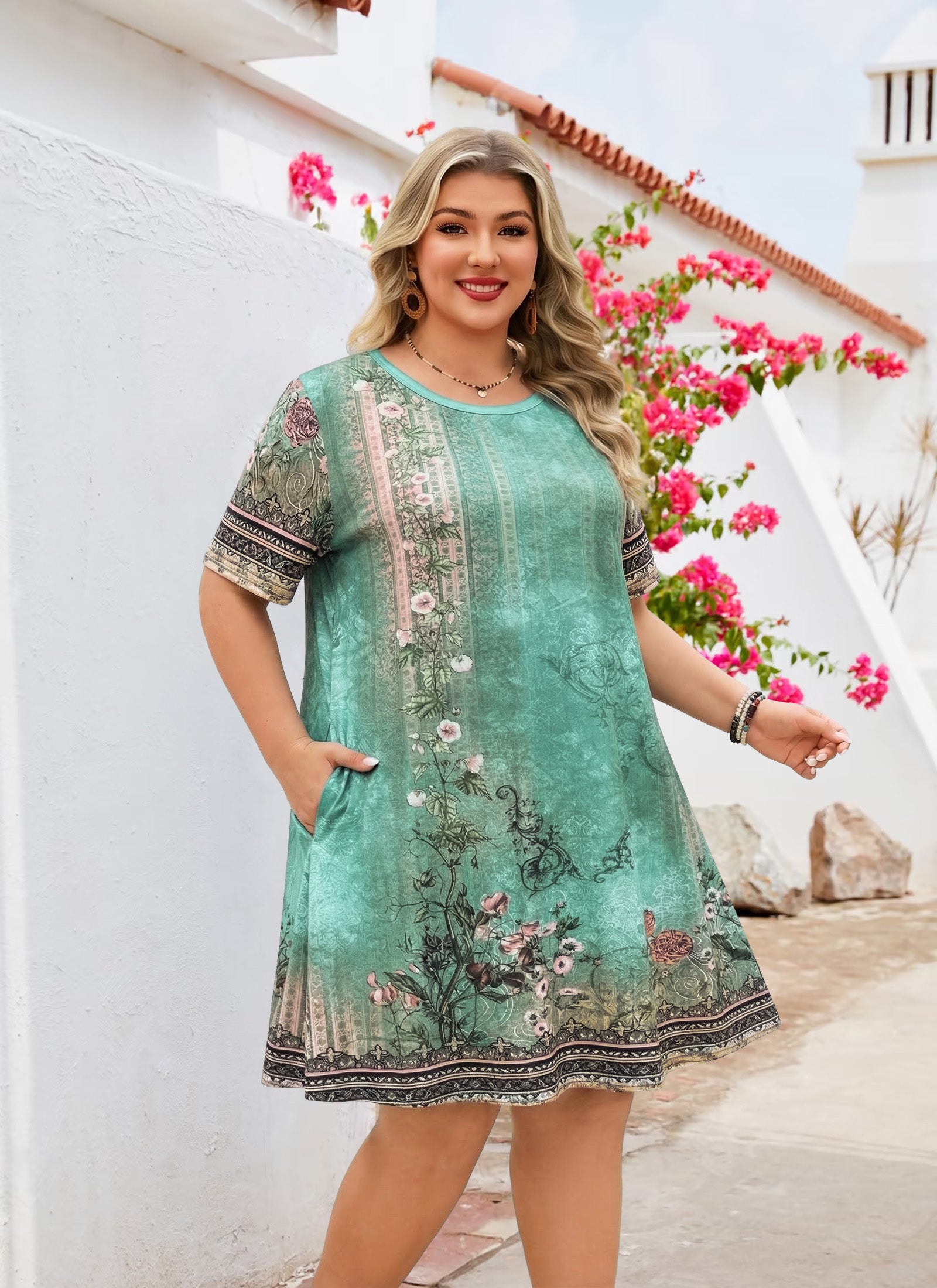 Women's Casual T-Shirt Dress Plus Size Summer Short Sleeve Crewneck Swing Dresses Beach Vacation