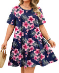 Women's Casual T-Shirt Dress Plus Size Summer Short Sleeve Crewneck Swing Dresses Beach Vacation