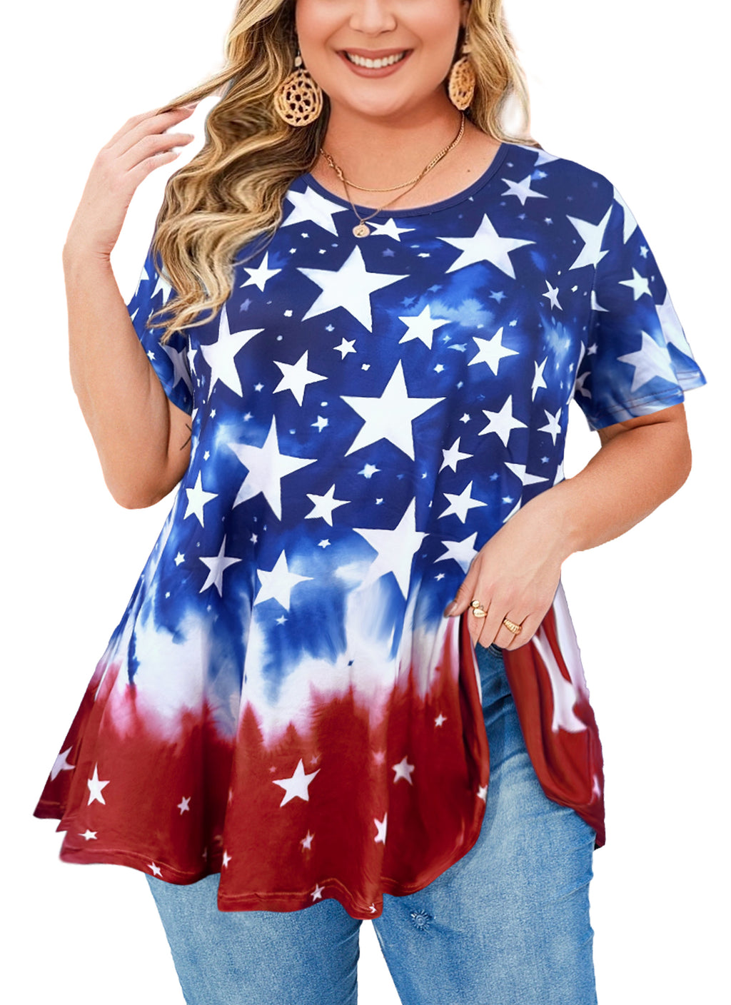 Tunic Tops for Women Plus Size Short Sleeve Crew Neck Swing Flare Loose T-Shirt Blouses to Wear with Leggings