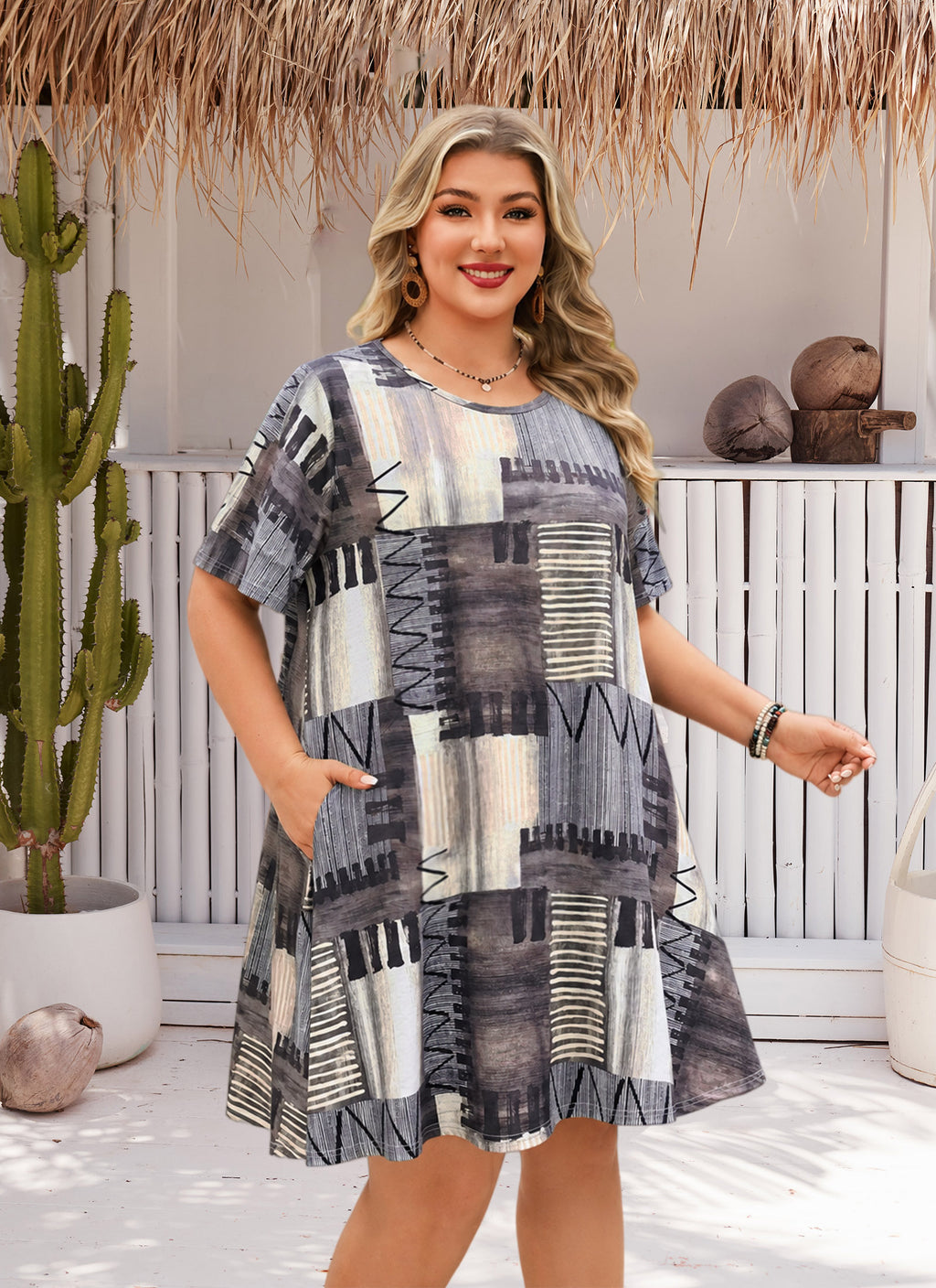 Women's Plus Size T-Shirt Dress – Short Sleeve with Pockets