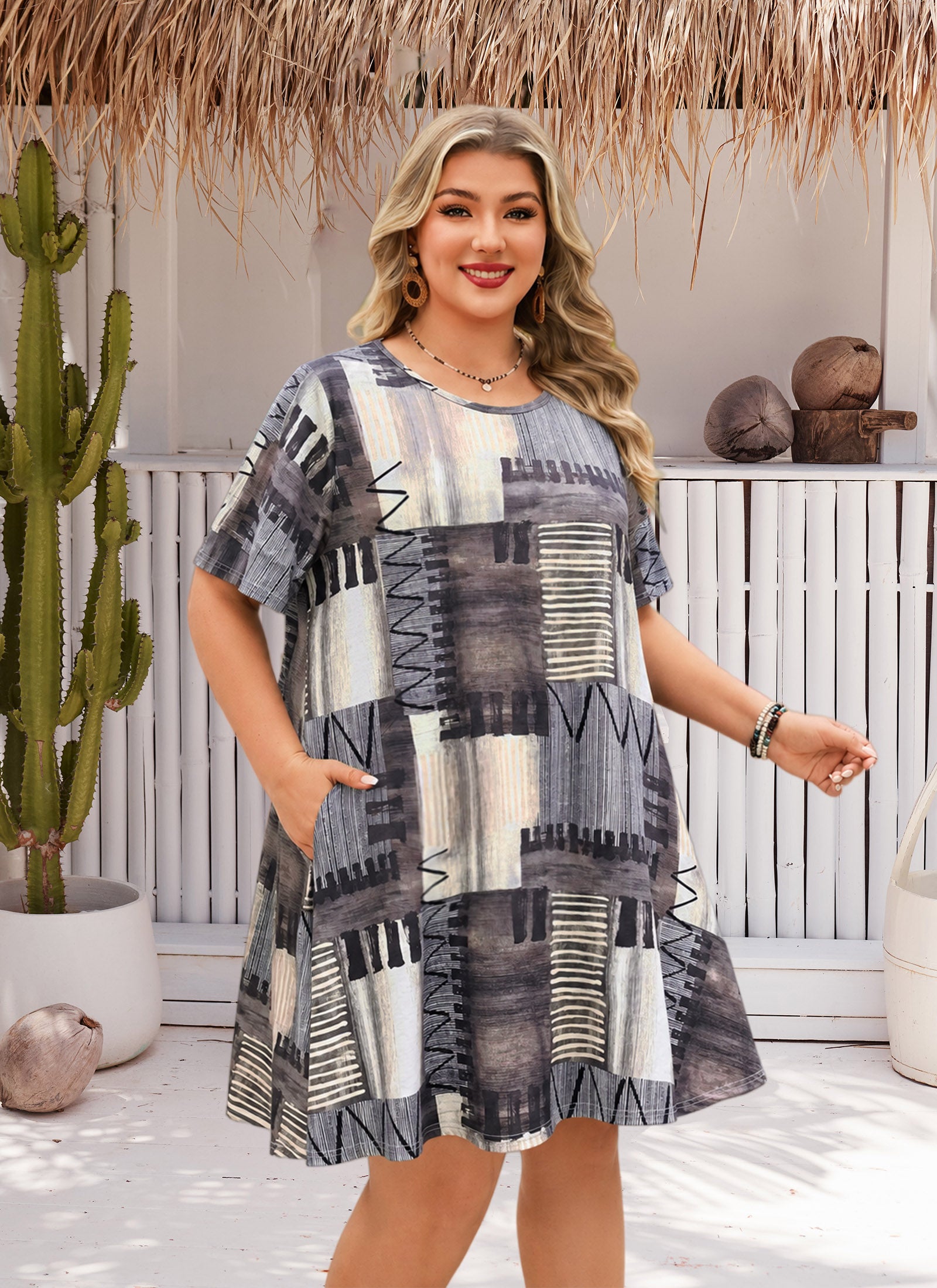 Women's Plus Size T-Shirt Dress – Short Sleeve with Pockets