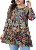 Womens Tunic Tops 3/4 Sleeve Plus Size Crew Neck Swing Flare Loose Fit T-Shirt Blouses to Wear with Leggings