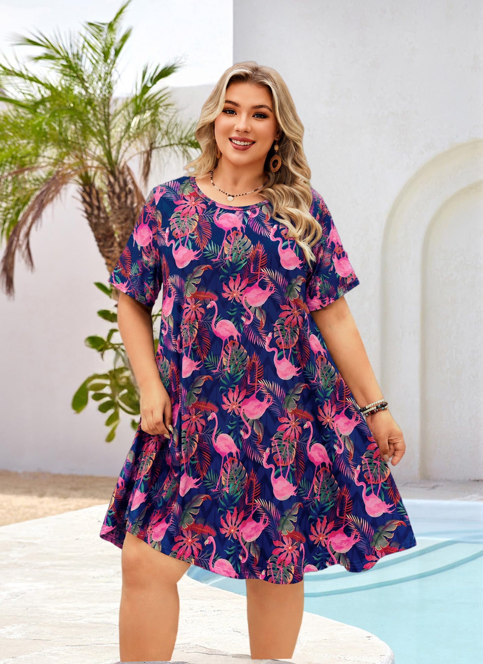 Women's Casual T-Shirt Dress Plus Size Summer Short Sleeve Crewneck Swing Dresses Beach Vacation