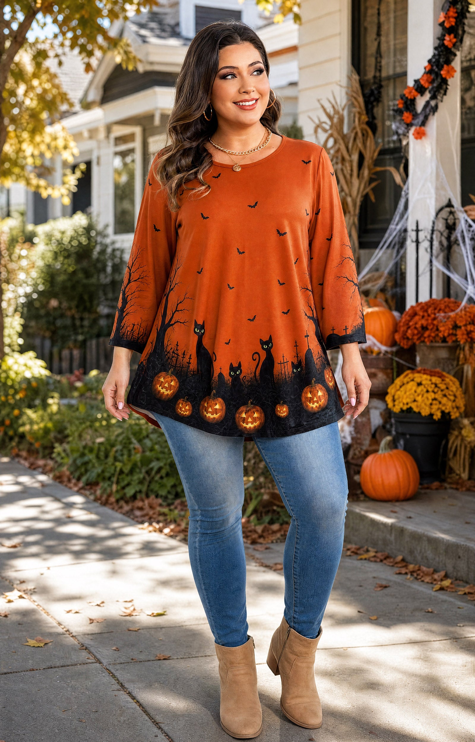 Womens Tunic Tops Plus Size 3/4 Sleeve Swing Flowy Blouses