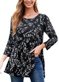 Tunic Tops for Women Plus Size 3/4 Sleeve Crew Neck Swing Flare Loose T-Shirt Blouses to Wear with Leggings