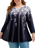 Womens Tunic 3/4 Sleeve Plus Size Tops Crew Neck Swing Flowy Loose Fit T-Shirt Blouses to Wear with Leggings