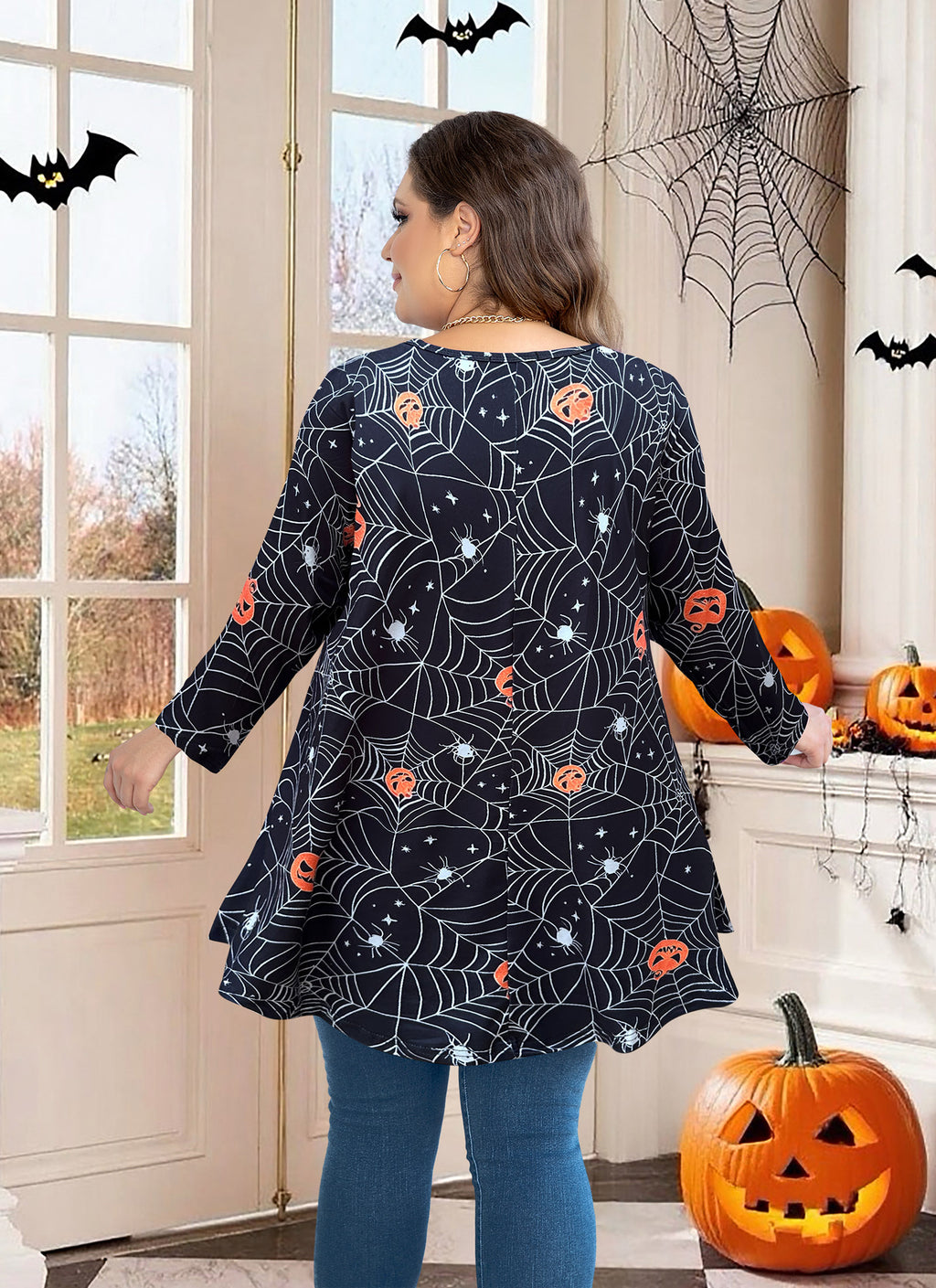 Womens Tunic 3/4 Sleeve Plus Size Tops Crew Neck Swing Flowy Loose Fit T-Shirt Blouses to Wear with Leggings