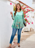Womens Tunic Tops 3/4 Sleeve Plus Size Crew Neck Swing Flare Loose Fit T-Shirt Blouses to Wear with Leggings