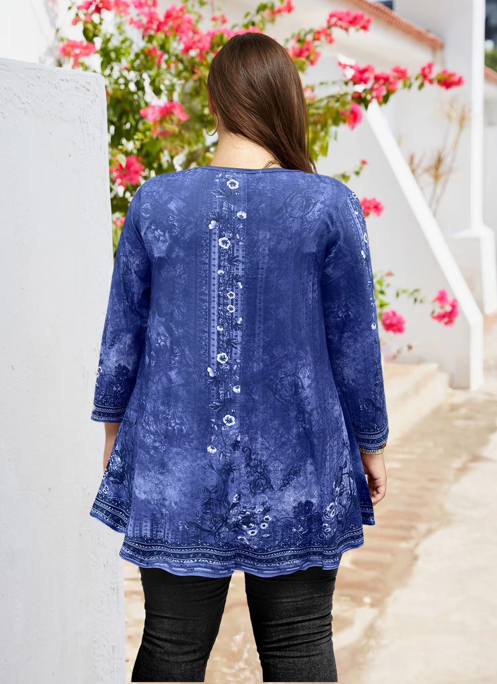 Tunic Tops for Women Plus Size 3/4 Sleeve Crew Neck Swing Flare Loose T-Shirt Blouses to Wear with Leggings