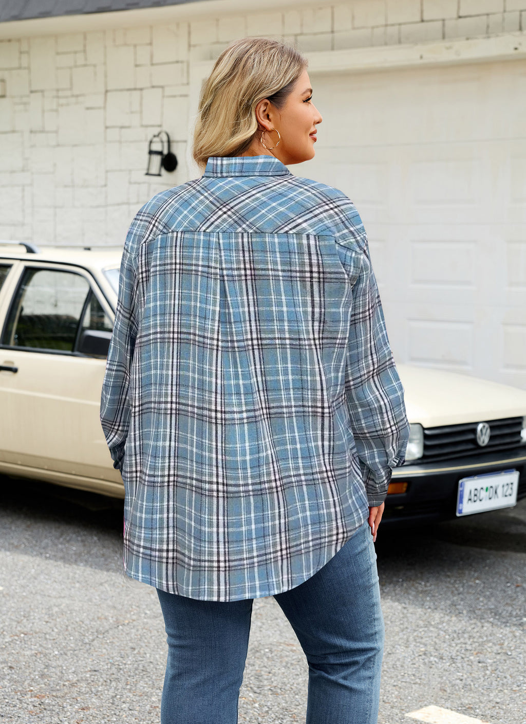 Womens Plus Size Flannel Shirts Long Sleeve Button Down Plaid Shirt Roll Up Oversize Checkered Blouse Top Fall