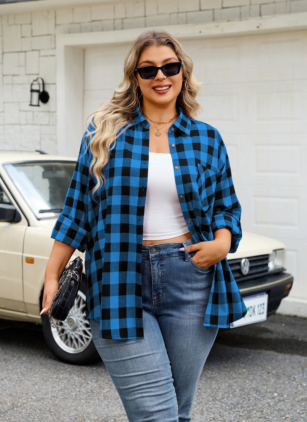 Womens Plus Size Flannel Shirts Long Sleeve Button Down Plaid Shirt Roll Up Oversize Checkered Blouse Top Fall