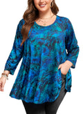 Womens Tunic 3/4 Sleeve Plus Size Tops Crew Neck Swing Flowy Loose Fit T-Shirt Blouses to Wear with Leggings