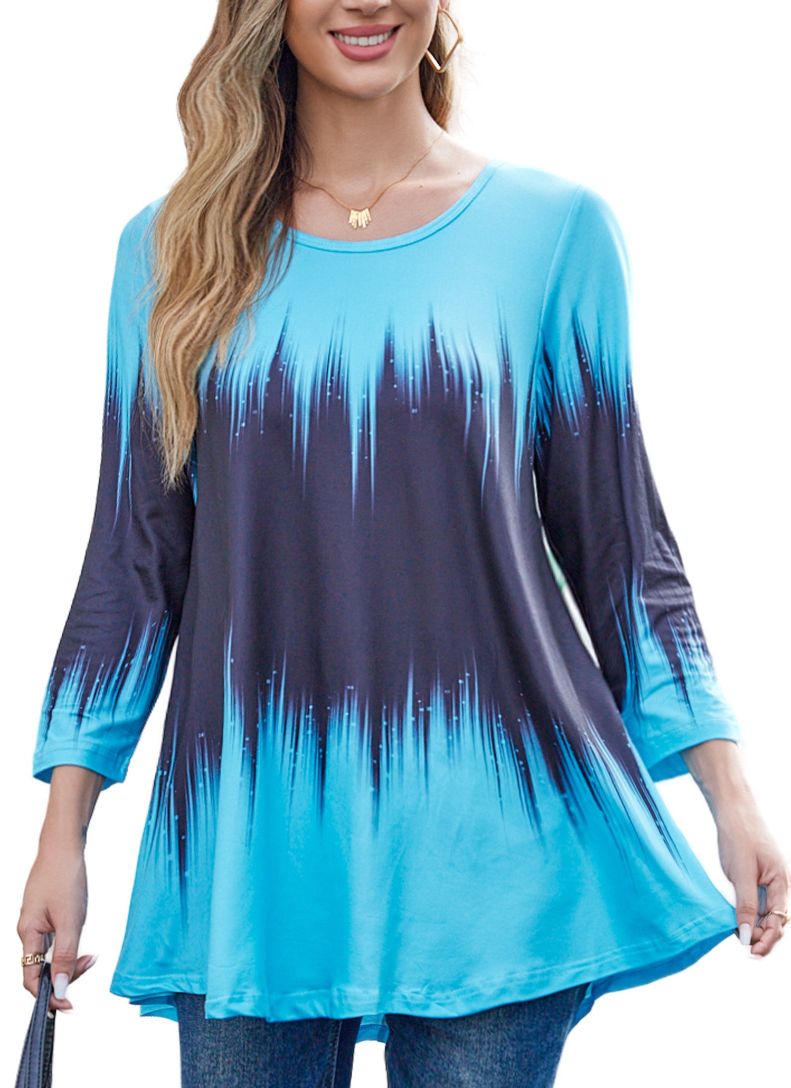 Tunic Tops for Women Plus Size 3/4 Sleeve Crew Neck Swing Flare Loose T-Shirt Blouses to Wear with Leggings