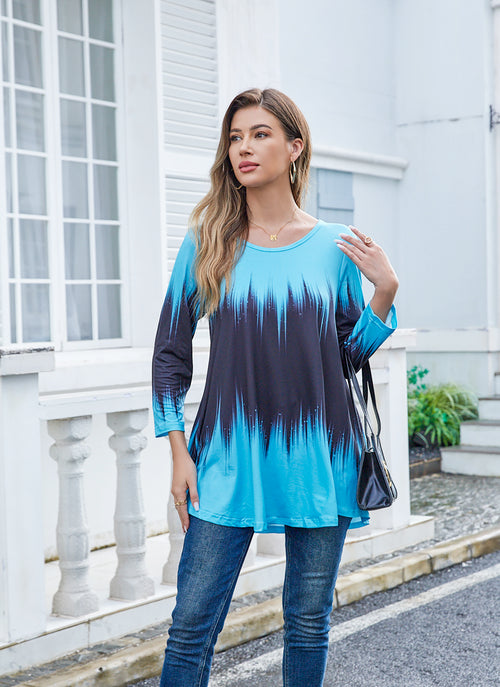 Tunic Tops for Women Plus Size 3/4 Sleeve Crew Neck Swing Flare Loose T-Shirt Blouses to Wear with Leggings
