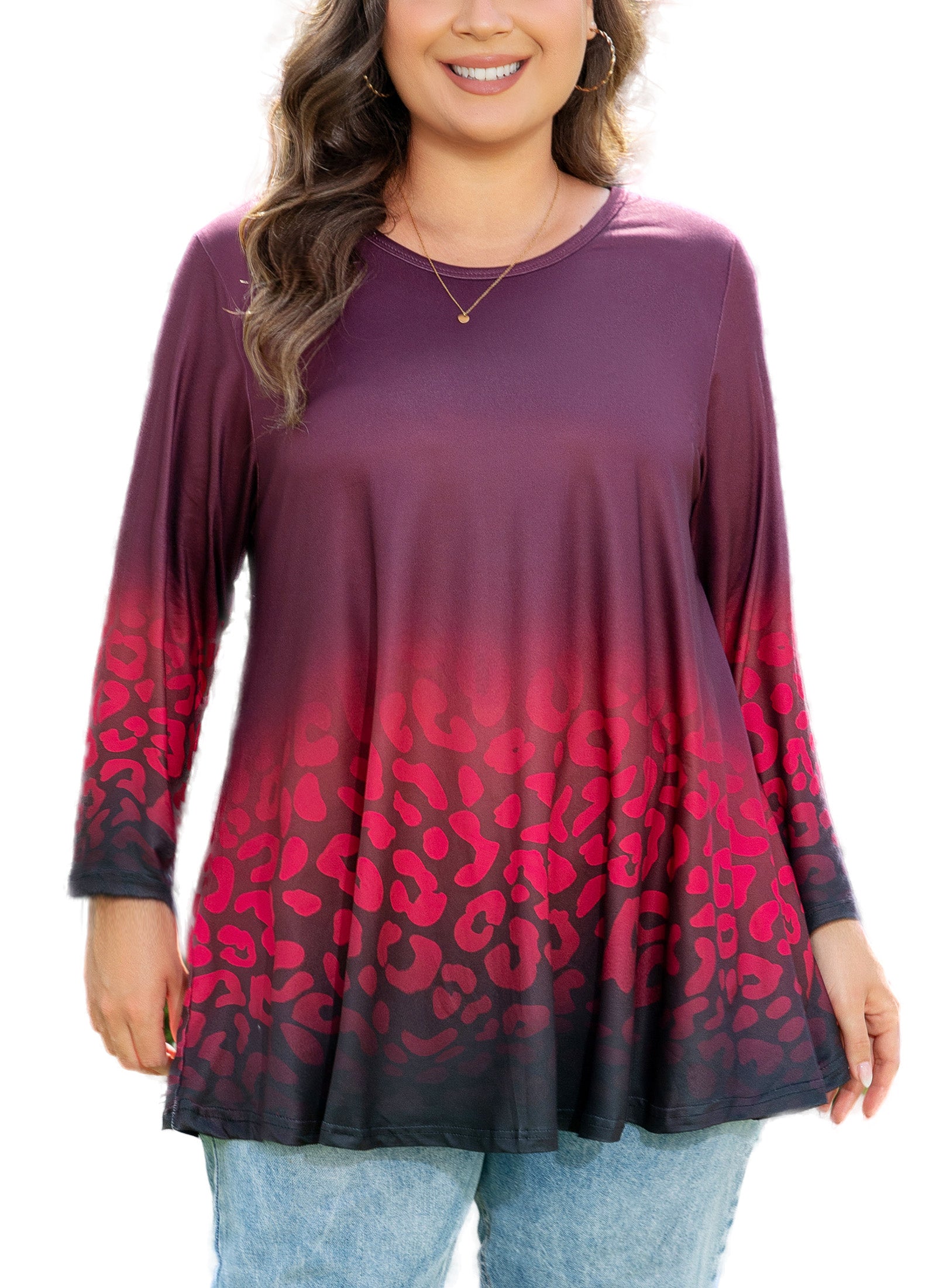 Womens Tunic 3/4 Sleeve Plus Size Tops Crew Neck Swing Flowy Loose Fit T-Shirt Blouses to Wear with Leggings