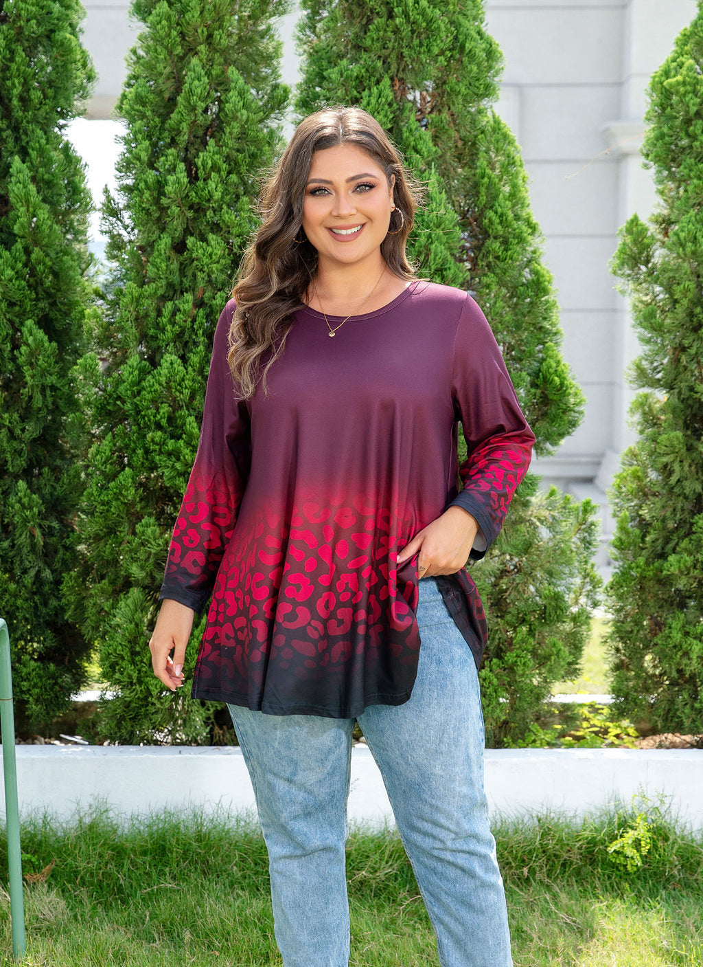 Womens Tunic 3/4 Sleeve Plus Size Tops Crew Neck Swing Flowy Loose Fit T-Shirt Blouses to Wear with Leggings