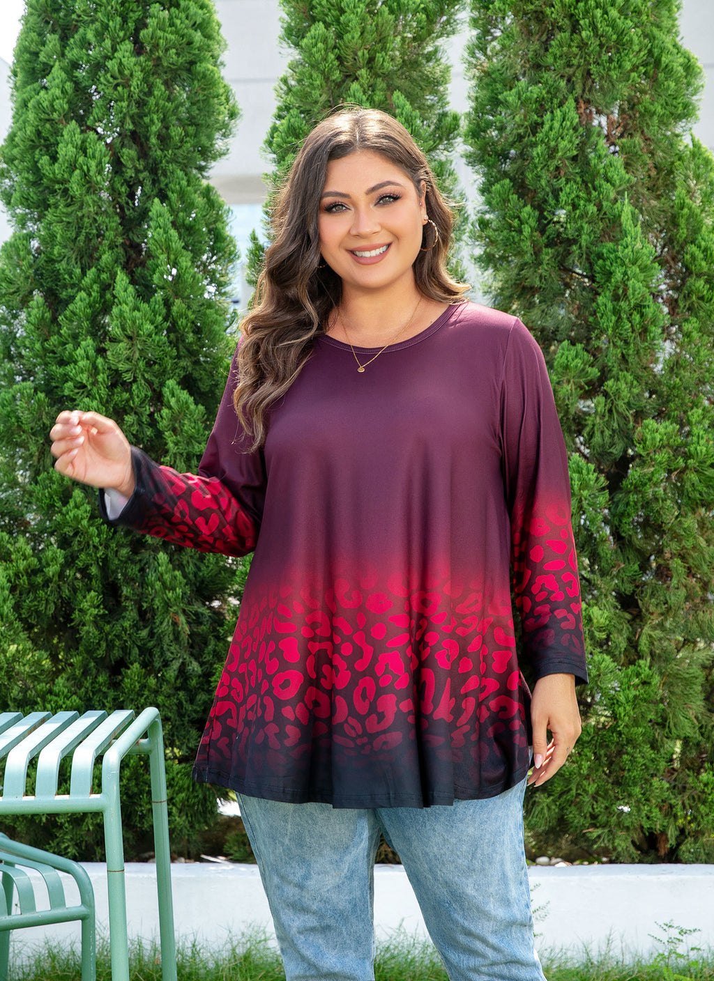 Womens Tunic 3/4 Sleeve Plus Size Tops Crew Neck Swing Flowy Loose Fit T-Shirt Blouses to Wear with Leggings